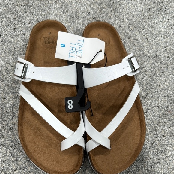 Time and Tru White Cross-Strap Sandals - Picture 1 of 6